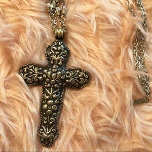 NWOT silver cross long statement necklace